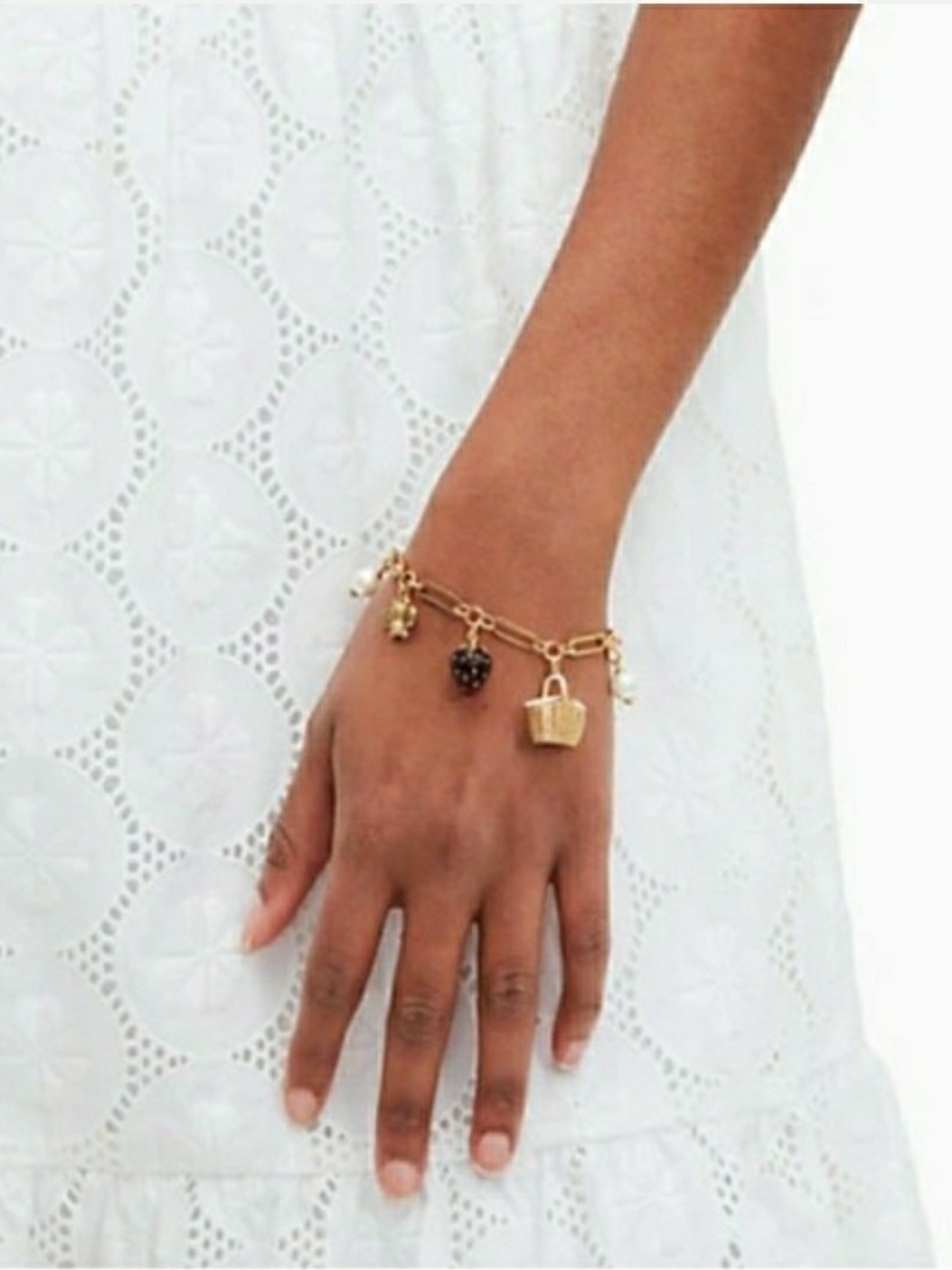 Kate Spade Picnic Gold-Tone Strawberry, Pearl & Flower Charm Bracelet ($148) - Picture 3 of 4
